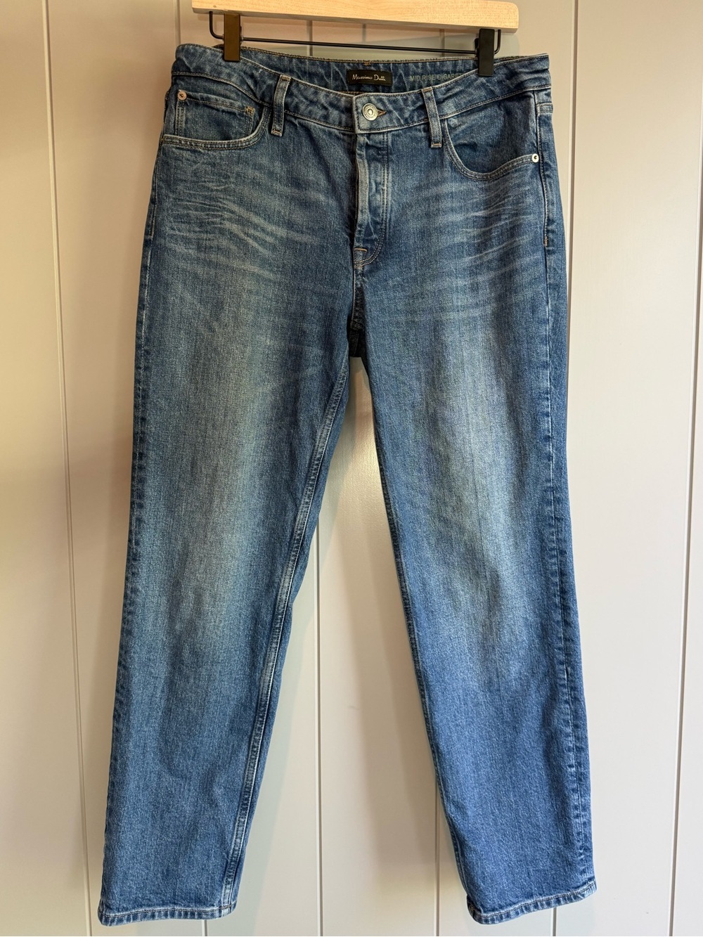 Massimo Dutti Medium Wash Mid Rise Cigarette Fit Minimalist Button Fly Jeans 10